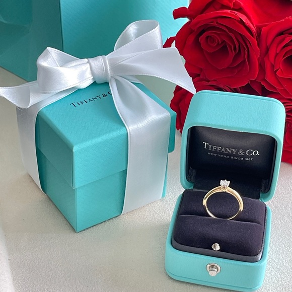 Tiffany & Co. Solitaire Yellow Gold Diamond Ring .18ct sz 4.5 with Tiffany Box